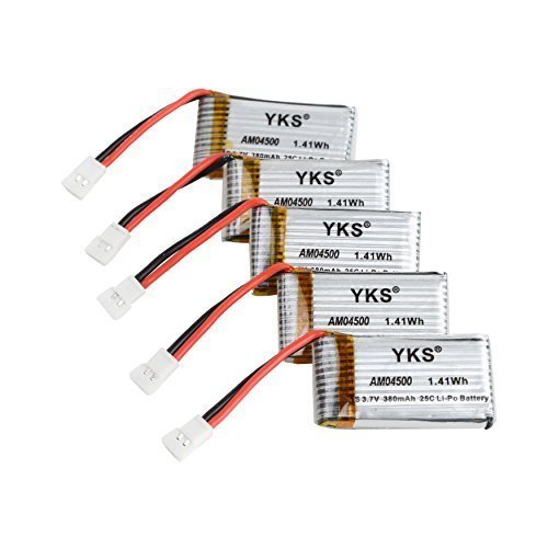 YKS 5X 3.7V 380mAh 25C Lithium Battery for Hubsan X4 / Super CP / Ladybird / Mini CP / Genius CP RC Quadcopter / Wltoys V202 / UDI U816 / UDI U816A / SH 6043 / SH 6044 4 Channel 2.4GHz RC Quadcopter