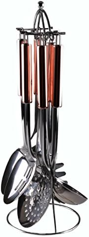 Copper Plated Kitchen Utensil 6-Piece Set with Hanging Stand