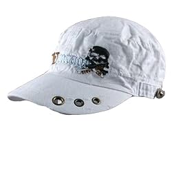 JR COTTON DENIM DISTRESSED SKULL CADET MILITARY CAP HAT WHITE