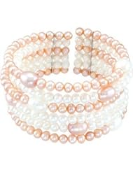 Freshwater Cultured White & Pink Pearl Cuff Bracelet Sterling Silver 68610