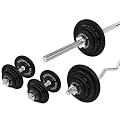 Guss Hantel-Set 76,5Kg (1 x Langhantelstange 168cm, 1 x SZ-Hantelstange 120cm, 2 x Kurzhantelstange 35cm, 4x1,25, 4x2,5, 4x5 und 2x10Kg Hantelscheiben) Curlstange Kurzhanteln Gewichte