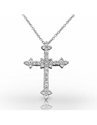 Platinum Exquisite Pointed Diamond Cross Pendant. 9/10 CTW