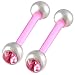 14g 14 gauge 1.6mm, 5/8" inch 16mm long - Pink flexible acrylic tongue bars bar tounge nipple barbell ear rings with 5mm stainless steel balls and Swarovski Crystal Jeweled Rose - Pierced Body Piercing Jewelry Jewellery - Set of 2 ALSS picture