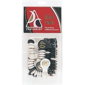 Pre-packaged plastic Pro Series scoring beads. Get a set of your own set of scoring beads to make score keeping for any pool or billiards game neat and easy!! Hang either above your pool table or from the ceiling or wall. One player has the light scorers, the other player has black. The "tens" are noted with large markers, while the "fives" are noted with opposite-color beads. A single bead scores a single point. Use your pool cue to slide over the appropriate score.