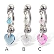 Reversed belly button ring with dangling heart-shaped stone