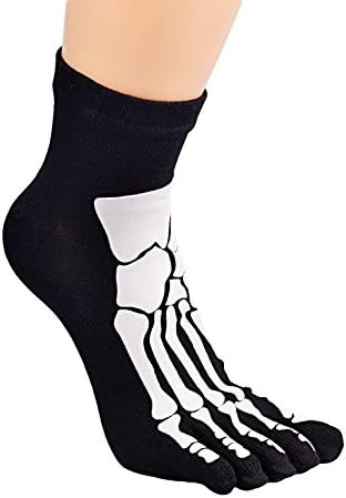 Unisex Cool Cotton Skeleton Bone Skull Five Finger Toe Socks Pack