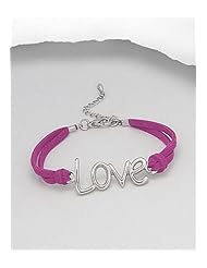 Deep Pink Message Artificial Suede Leather Bracelet In White Base