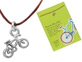 Lucky Feather "Enjoy the Ride" Lucky Red String Bicycle Charm Necklace on Inspirational Gift Card