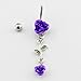 316L Surgical Steel 14G Lovely Purple Doubling Metal Rose Flower Dangle Navel Ring Belly Bar Button