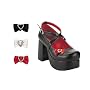 DEMONIA By Pleaser Womens Shoes Mary Jane Platform Abbey ABB-03 ABBEY-03 Black Color Change Bows Gotchic Emo Rockstar