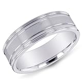 14K White Gold Double Ridged Ladies Wedding Band