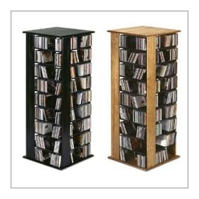 Wood Tech Solid Hardwood Swivel Media Tower for up to 1260 CDs or 560 DVDs- Black Ebony
