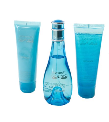 Cool Water Gift Set (3.4 oz. Eau De Toilette Spray + 2.5 Body Lotion + 2.5 oz. Shower Gel) Women by Davidoff