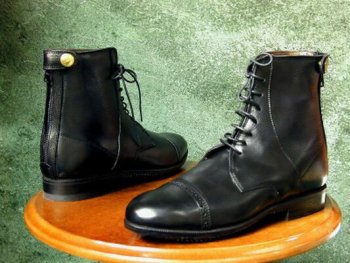 "Fabbri" Front Lace/Back Zip Unisex Paddock Boot Black