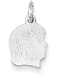 14k White Gold Etched Small Facing Right Engravable Girl Charm Pendant