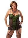 Sexy Green Black Plus Size Mini Dress Underwire Nightdress Garters Includes G String Womens Lingerie