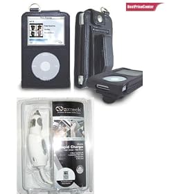 Black Frozen Leather Case for Apple Ipod 30 GB and 60 GB Plus Naztech Rapid Charger for Apple Ipod