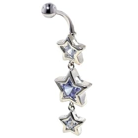 Pugster Dangling Lavender Cz Stars Dangle Belly Ring by 
