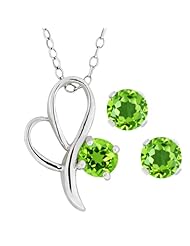 1.50 Ct Green Peridot Heart Shape 925 Sterling Silver Pendant Earrings Set 18"