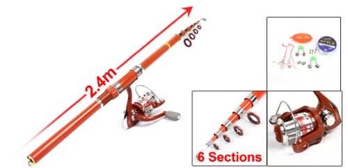 uxcell® Fish Bobbers 6 Sections 2.4m Telescopic Fishing Rod Pole Red 8 in 1 Set