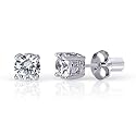 Stunning Elegance: Sterling Silver and Round Brilliant CZ Solitaire Diamond Stud Earrings