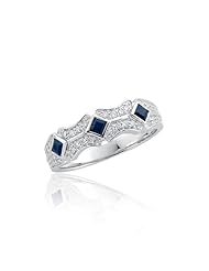 Princess Cut Sapphire and Diamond Band in 14K White Gold