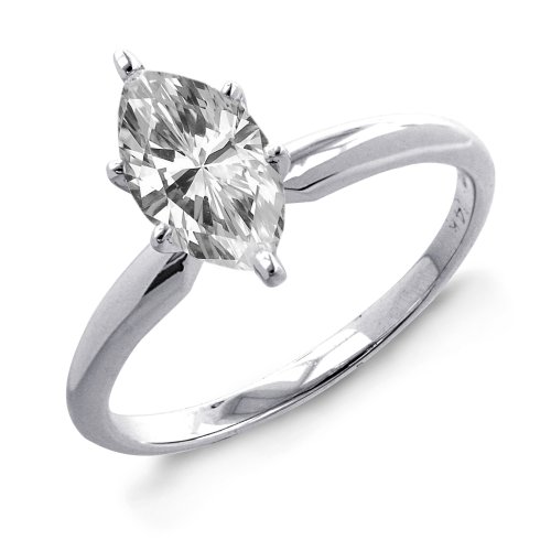 Childrens Toyshop  Jewelry : 14k White or Yellow Gold Marquise Solitaire Diamond Ring (1/4 ct, I-J Color, I1-I2 Clarity)