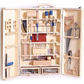 Hinged Wooden Box with 41 Junior Carpentry Tools