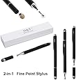H&T(TM) Second Generation Fine Point Stylus with Two Tip [2 in 1] for Ipad, Ipad Air, Ipad Mini, Iphone, Samsung Galaxy, Nexus, Lg G Pad, HTC and Other Touch Screen Devices (Black)