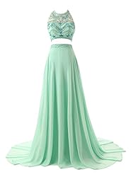 A-line Crystal Crystals Illusion Sheer  Beaded Chiffon Prom Dress  with a Court Train  With Rhinestones