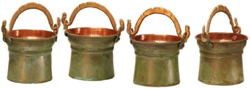 Dago's Copper Designs MP-102-GA 4-Piece Pails Tapered Shape Solid Copper Decorative Planter with Pivoting Brass Handle, 2-1/2-Inch by 2-1/2- Inch, Verdigris