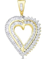 10k White or Yellow Gold Baguette and Round Cut Channel Set Heart Shape Diamond Love Pendant (1.0 cttw)