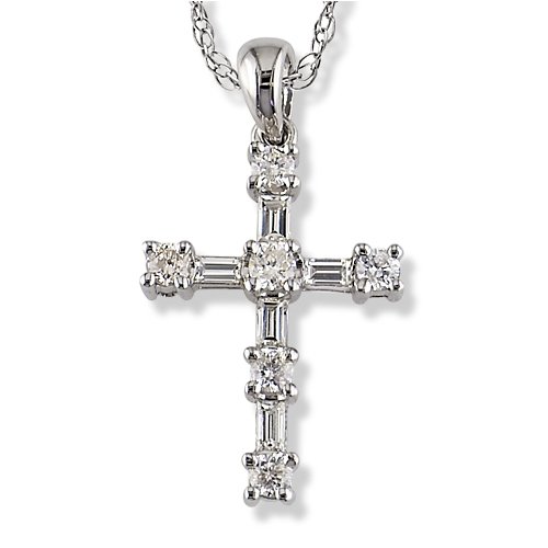 White Gold Baguette Diamond (.40 ctw) Cross Pendant