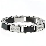 MEN'S BLACK & STAINLESS STEEL BRACELET W/CZs