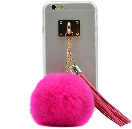 iPhone 6S Plus Case, TURF Winter Series Soft Rabbit Fur Ball Back Cover with Decorative Tassels for iPhone 6S/6 Plus Rose