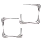 Sterling Silver Contempory Square Post Hoop Earrings