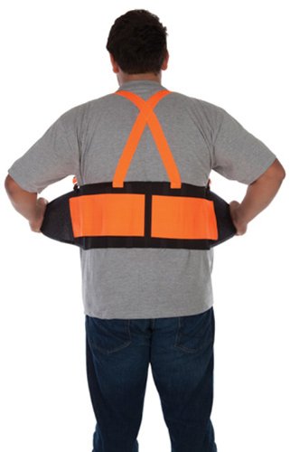 Liberty Glove & Safety1908HO/L DuraWear Plain Back Support Belt with Hi-Vis Fluorescent Orange Attached Suspenders, Large, Black