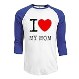 Texhood Men's I Love My Mom Mother's Day Gift Customized 100% Cotton Three-Quarter Sleeve Raglan Henley Shirt RoyalBlue L