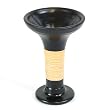 Contemporary Handmade Jet Black Ceramic Candleholder With Natural Bamboo Detail