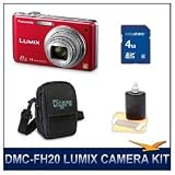 Panasonic LUMIX DMC-FH20R FH20 FH20R Red Digital Camera, with 4 GB SD Memory Card, Deluxe Carrying Case, & 3pc. Lens Cleaning Kit