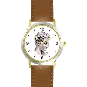 Statue of Hermes (Mercury) by Praxiteles (Head) - WATCHBUDDY� DELUXE TWO-TONE THEME WATCH - Arabic Numbers - Brown Leather Strap-Size-Women's Size-Small