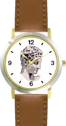 Best Price Statue of Hermes (Mercury) by Praxiteles (Head) - WATCHBUDDY® DELUXE TWO-TONE THEME WATCH - Arabic Numbers - Brown Leather Strap-Size-Children's Size-Small ( Boy's Size & Girl's Size )