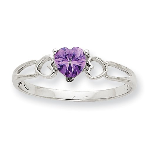 10k White Gold Polished Geniune Amethyst Birthstone Ring