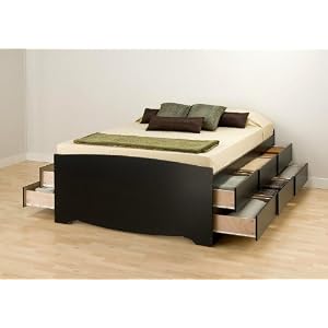 Prepac Sonoma Black Tall Queen Platform Storage Bed (12-drawers)