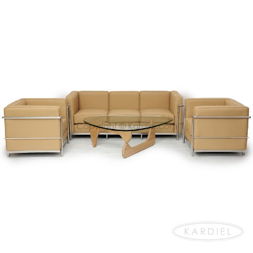 Kardiel Le Corbusier Style LC2 Set, Sofa & 2 Chairs, Oxford Fawn Genuine Leather Kardiel Le Corbusier Style LC2 Set, Sofa & 2 Chairs, Oxford Fawn Genuine Leather