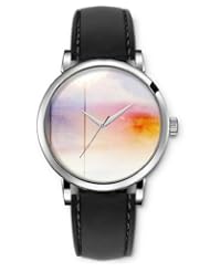 SPRAWL Aanalog Fashion Series Silver Ladies Watches of Genuine Black Leather Strap,Unique Wrist Watch for Women Girls Designed with Outside the window snowing