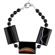 Handmade Square Black Sardonyx Bracelet With Antiqued Silver Beads