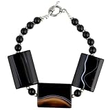 EXP Handmade Square Black Sardonyx Bracelet With Antiqued Silver Beads
