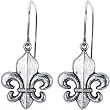 Antiqued Silver Tone Fleur De Lis Earrings