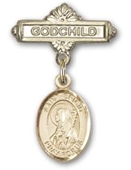 14K Gold Baby Badge with St. Brigid of Ireland Charm and Godchild Badge Pin